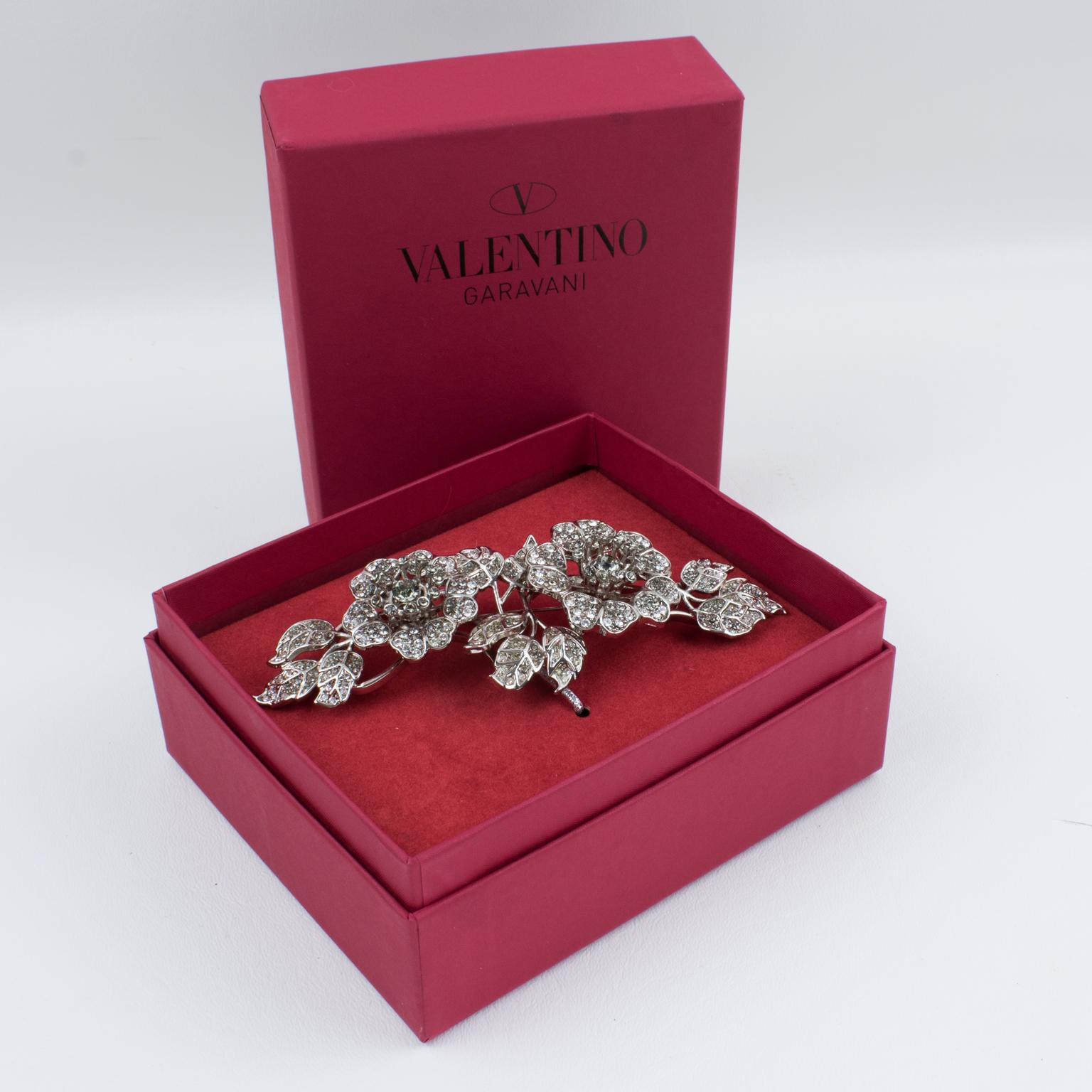 Valentino Oversized Jeweled Floral Pin Brooch In Excellent Condition In Atlanta, GA