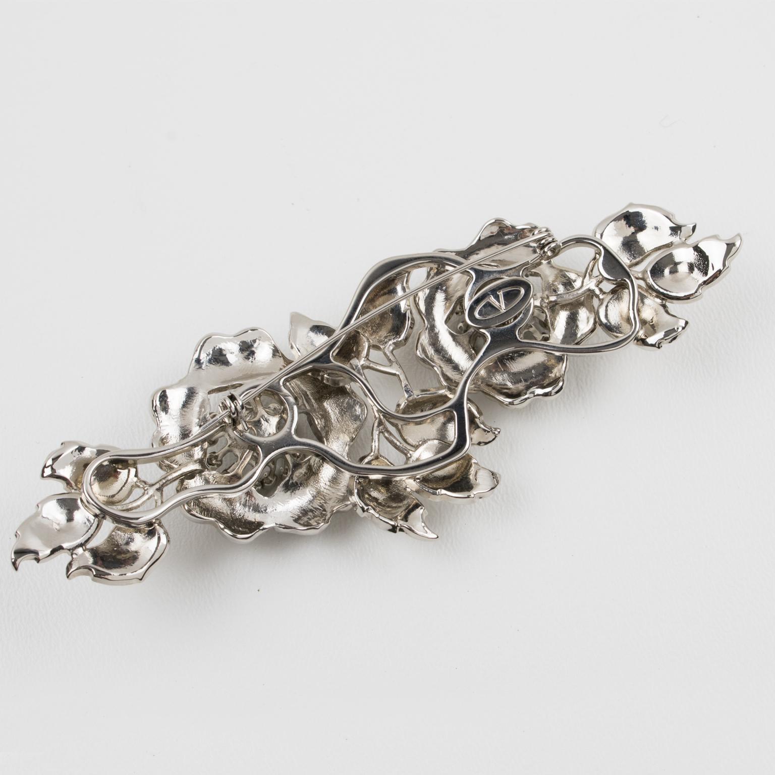 Valentino Oversized Jeweled Floral Pin Brooch 1