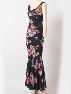 Valentino Painterly Floral Pattern Silk Crepe Dress