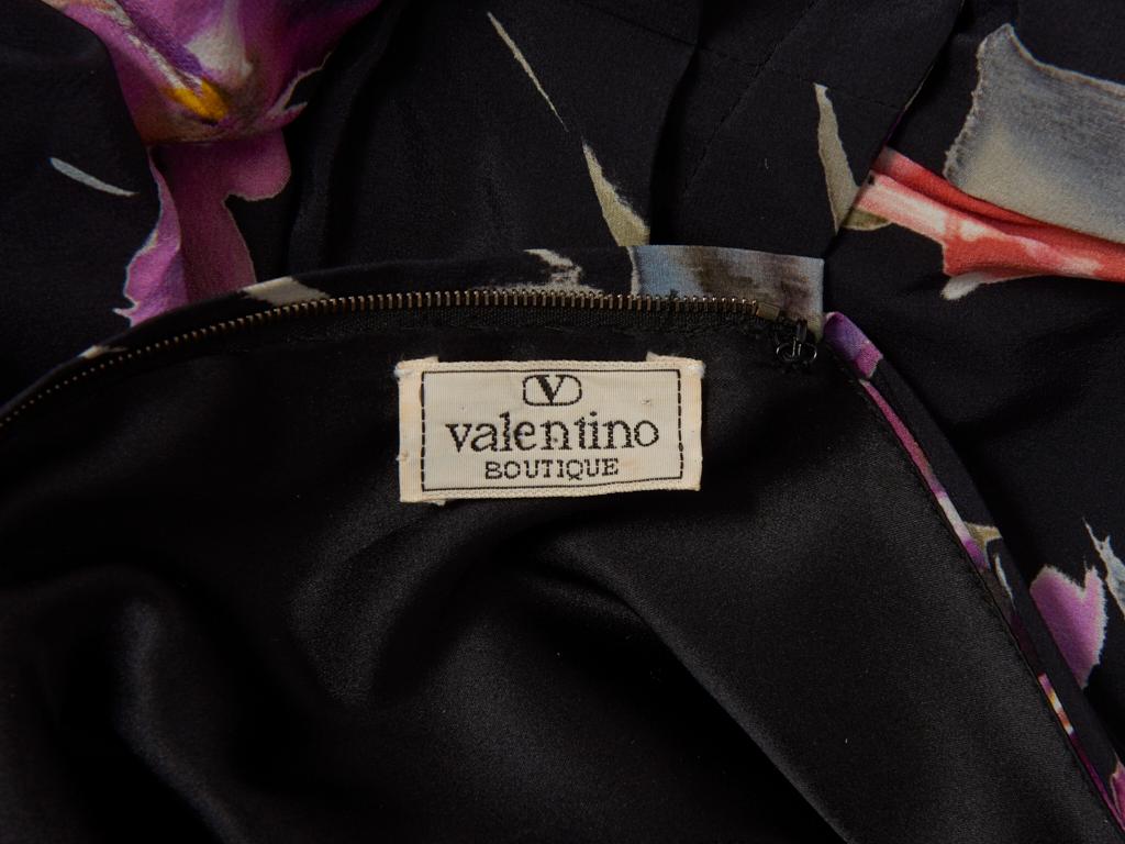 Black Valentino Painterly Floral Pattern Silk Crepe Dress