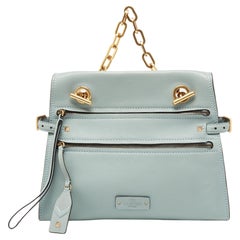 Valentino Pale Blue Leather Double Zip Chain Strap Shoulder Bag