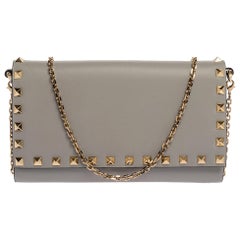 Valentino Pale Blue Leather Rockstud Wallet on Chain