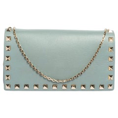 Valentino Pale Green Leather Rockstud Chain Clutch