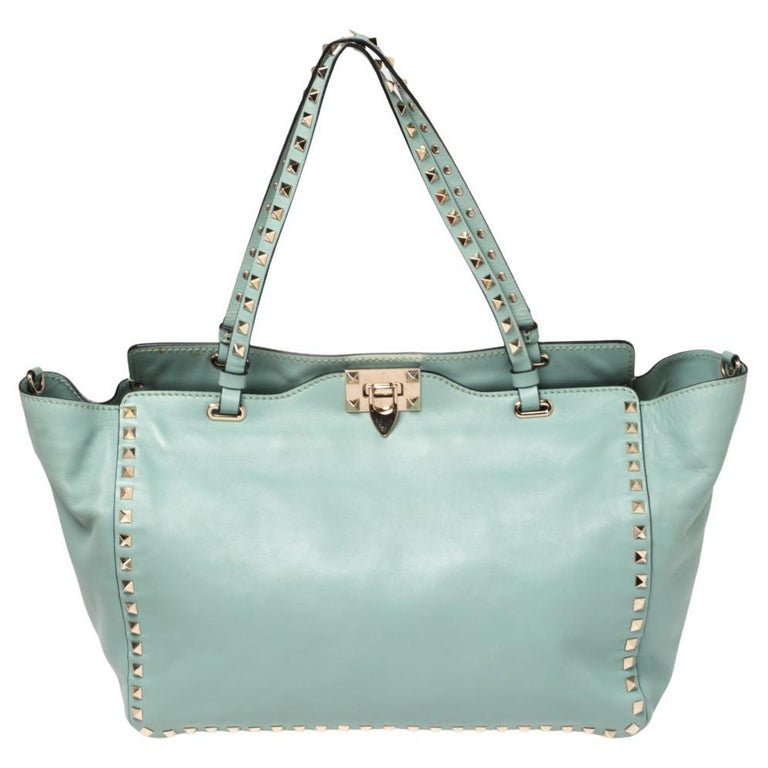 Valentino Green Leather Rockstud Trapeze Tote For Sale at 1stDibs