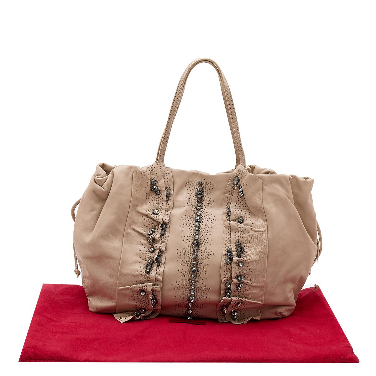 Valentino Pale Pink Leather Crystal Embellished Tote 6