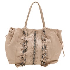 Valentino Pale Pink Leather Crystal Embellished Tote