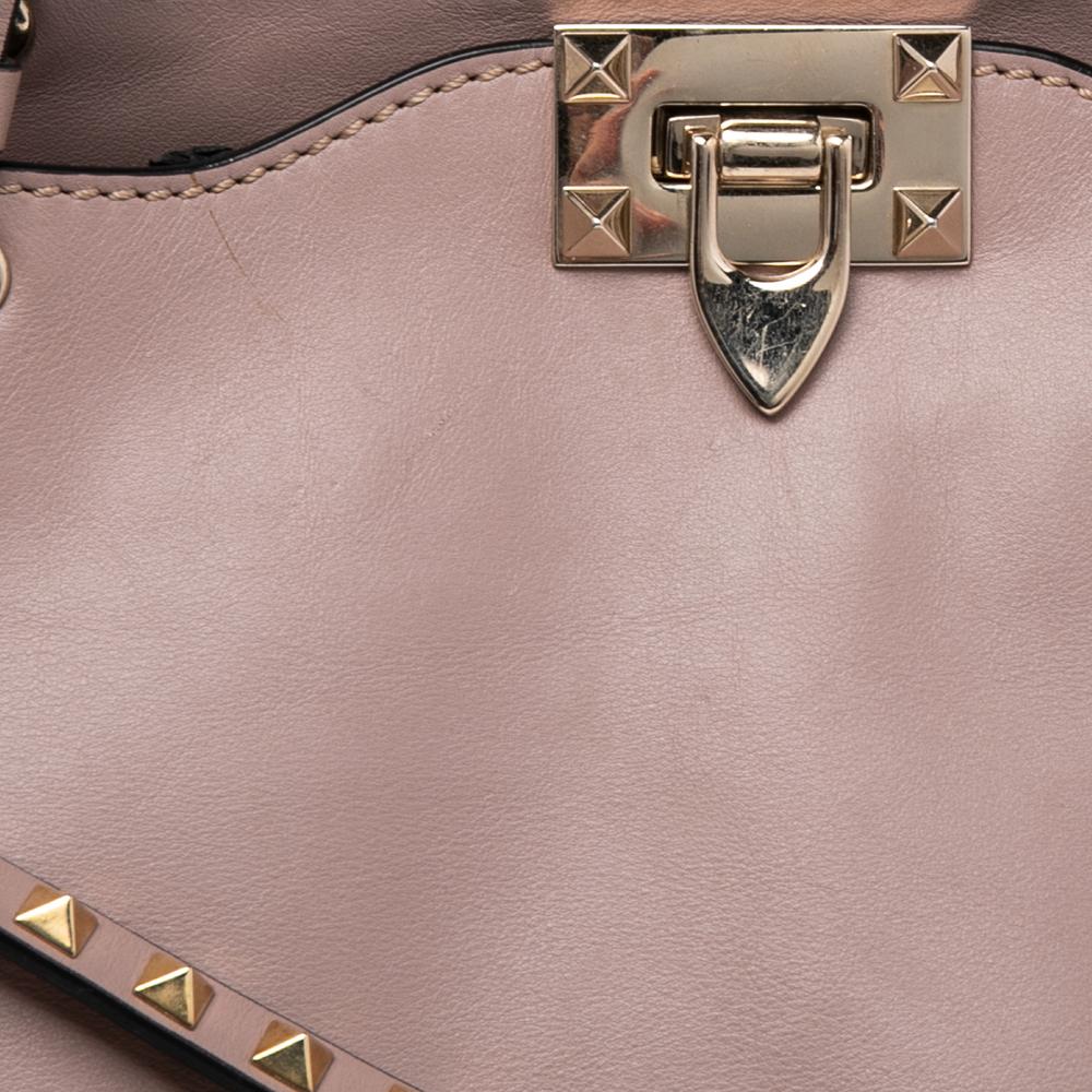 Women's Valentino Pale Pink Leather Medium Rockstud Tote