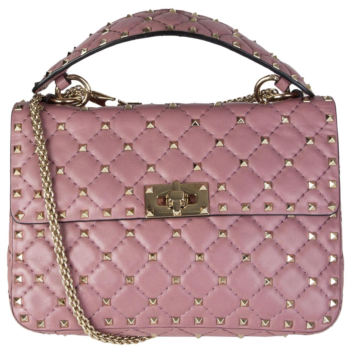 VALENTINO pale pink quilted leather ROCKSTUD SPIKE MEDIUM Shoulder Bag ...