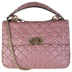 VALENTINO pale pink quilted leather ROCKSTUD SPIKE MEDIUM Shoulder Bag