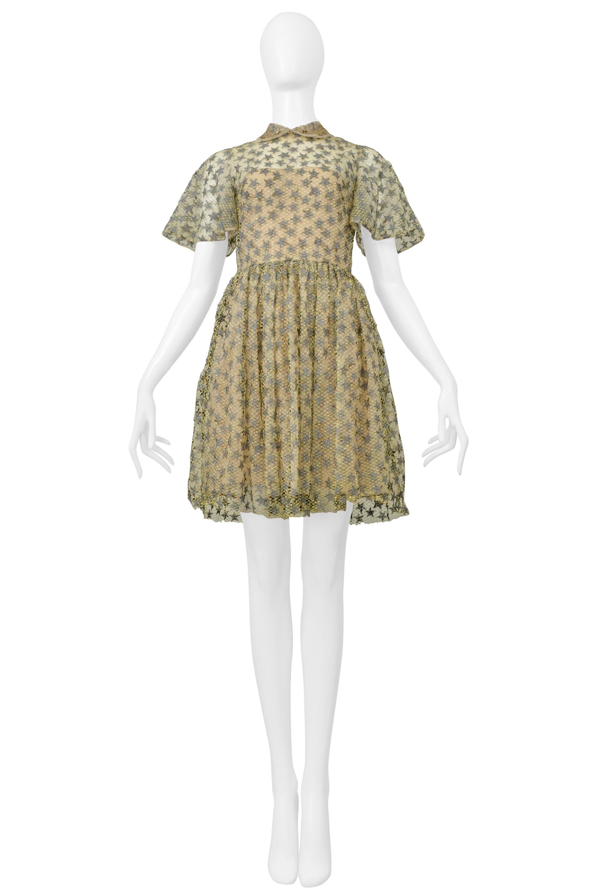 Brown Valentino Pale Yellow & Silver Star Lace Ballet Dress For Sale
