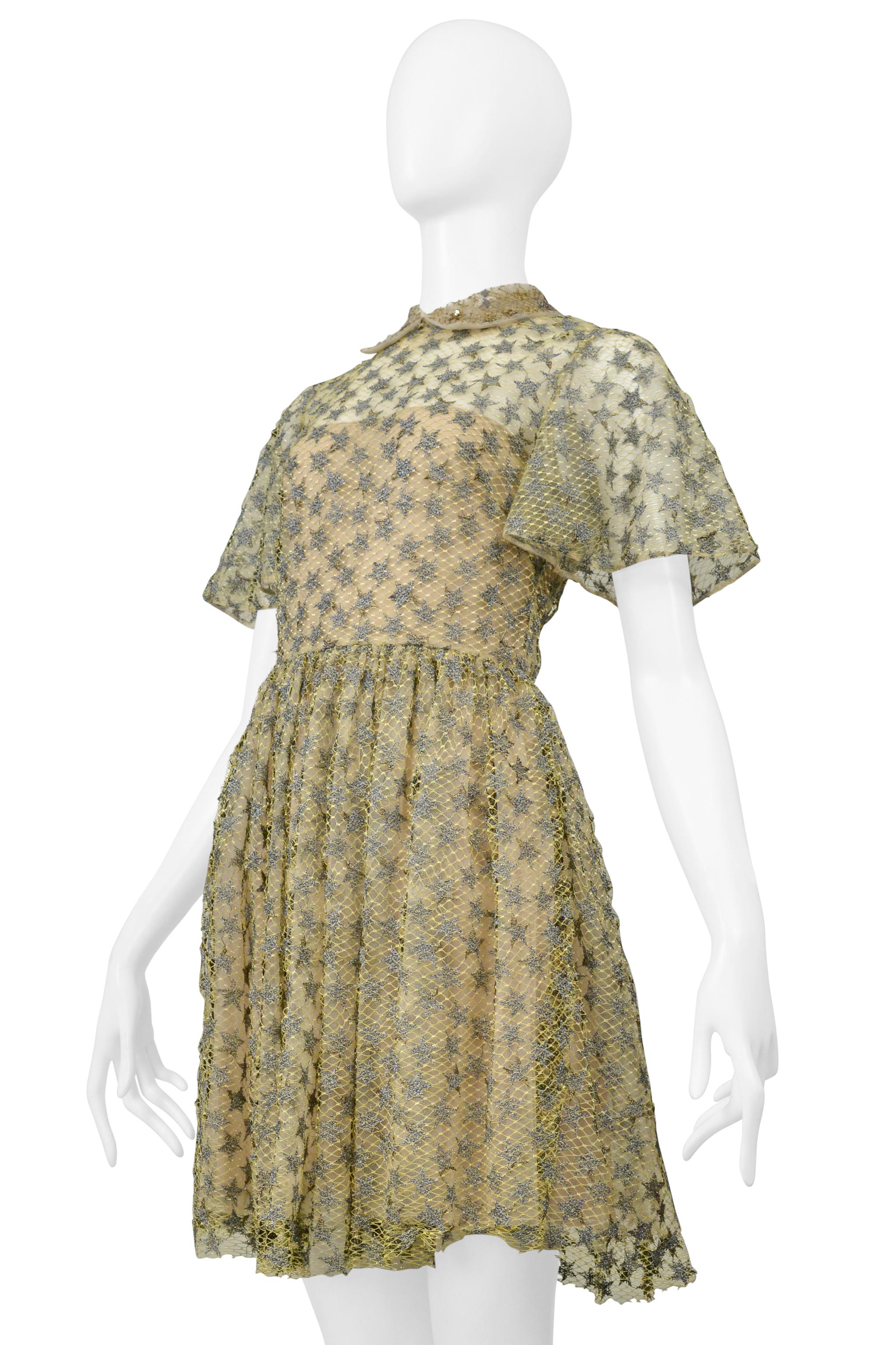 Valentino Pale Yellow & Silver Star Lace Ballet Dress In Excellent Condition For Sale In Los Angeles, CA