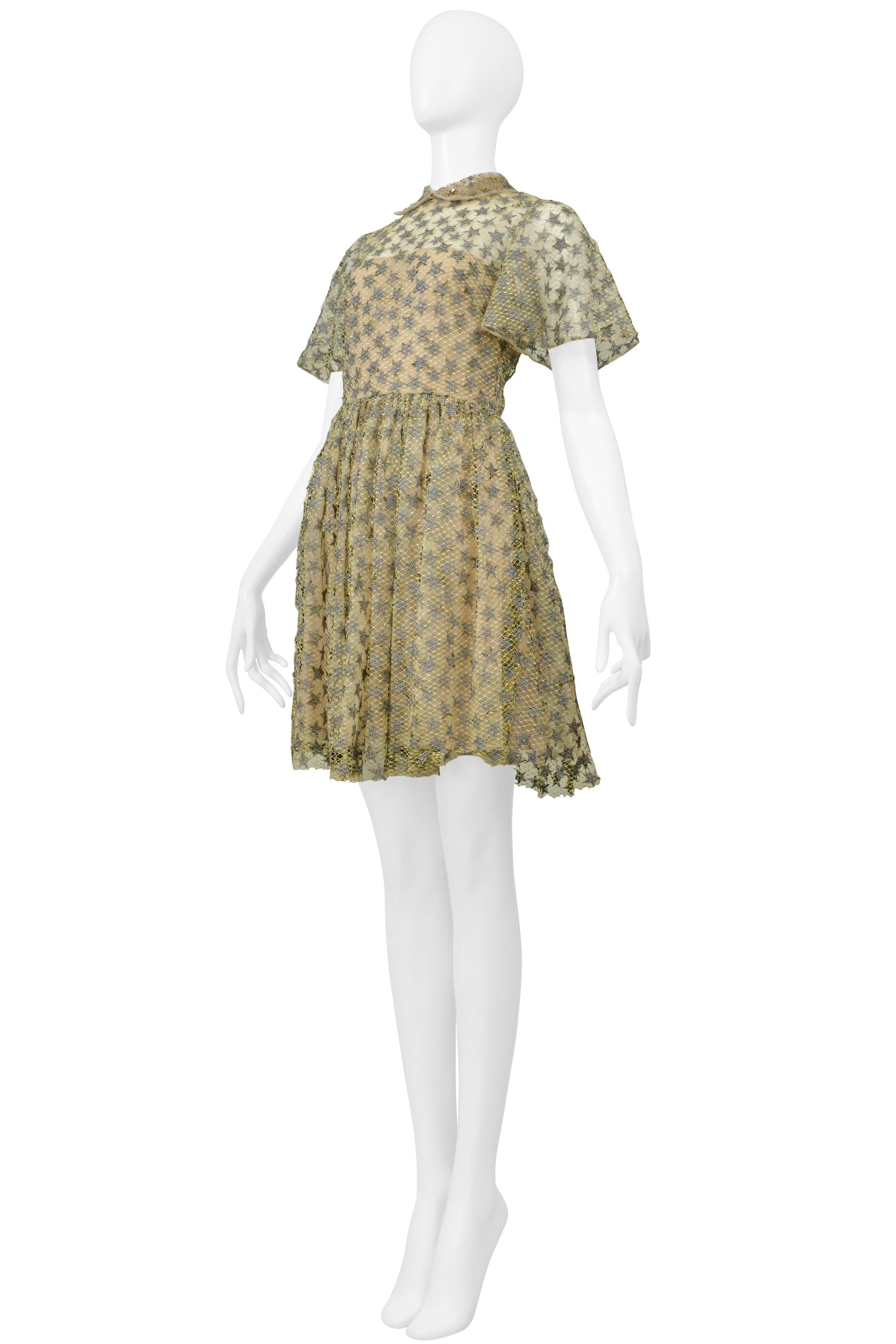 Women's Valentino Pale Yellow & Silver Star Lace Ballet Dress For Sale