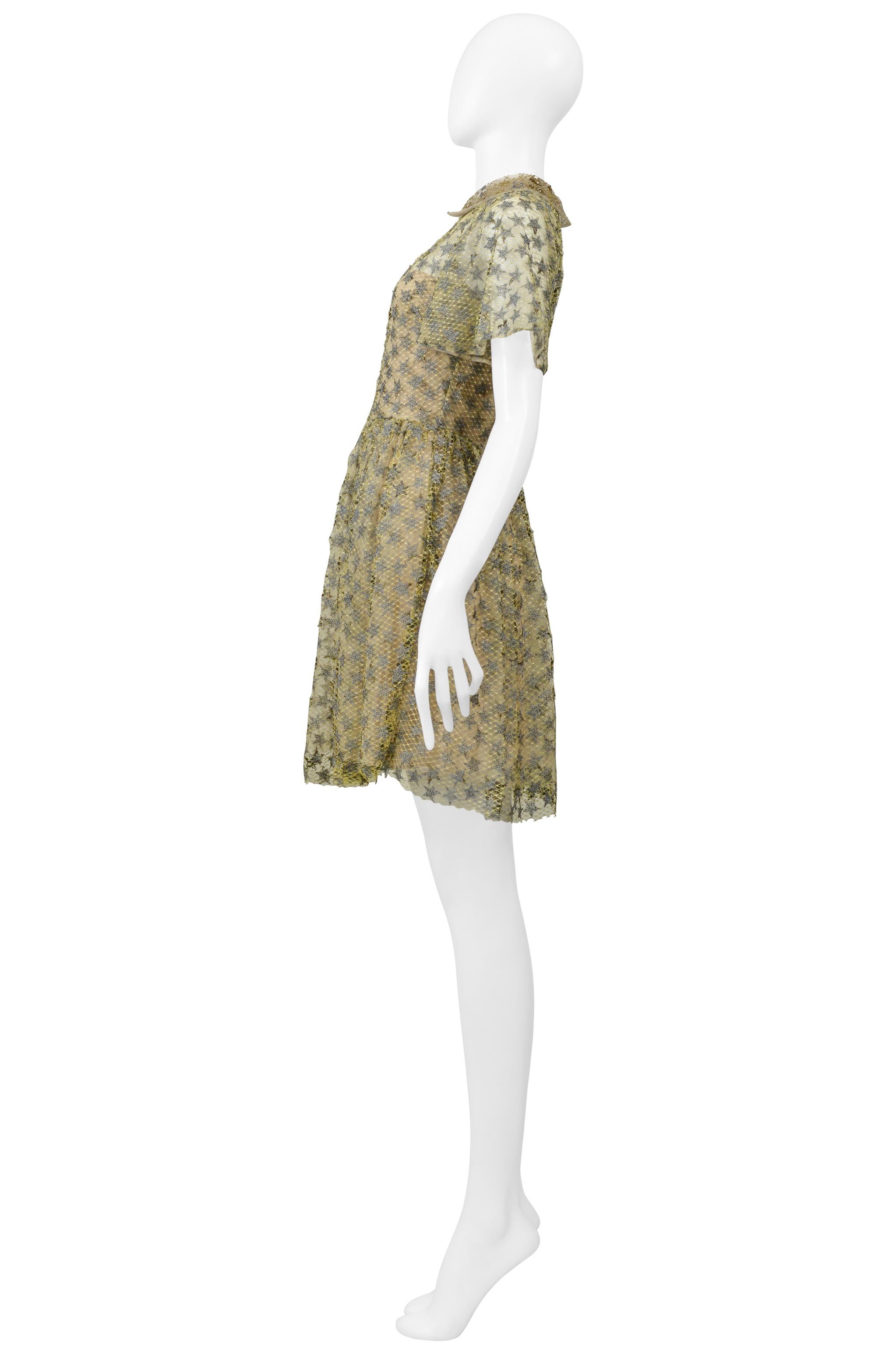 Valentino Pale Yellow & Silver Star Lace Ballet Dress For Sale 2