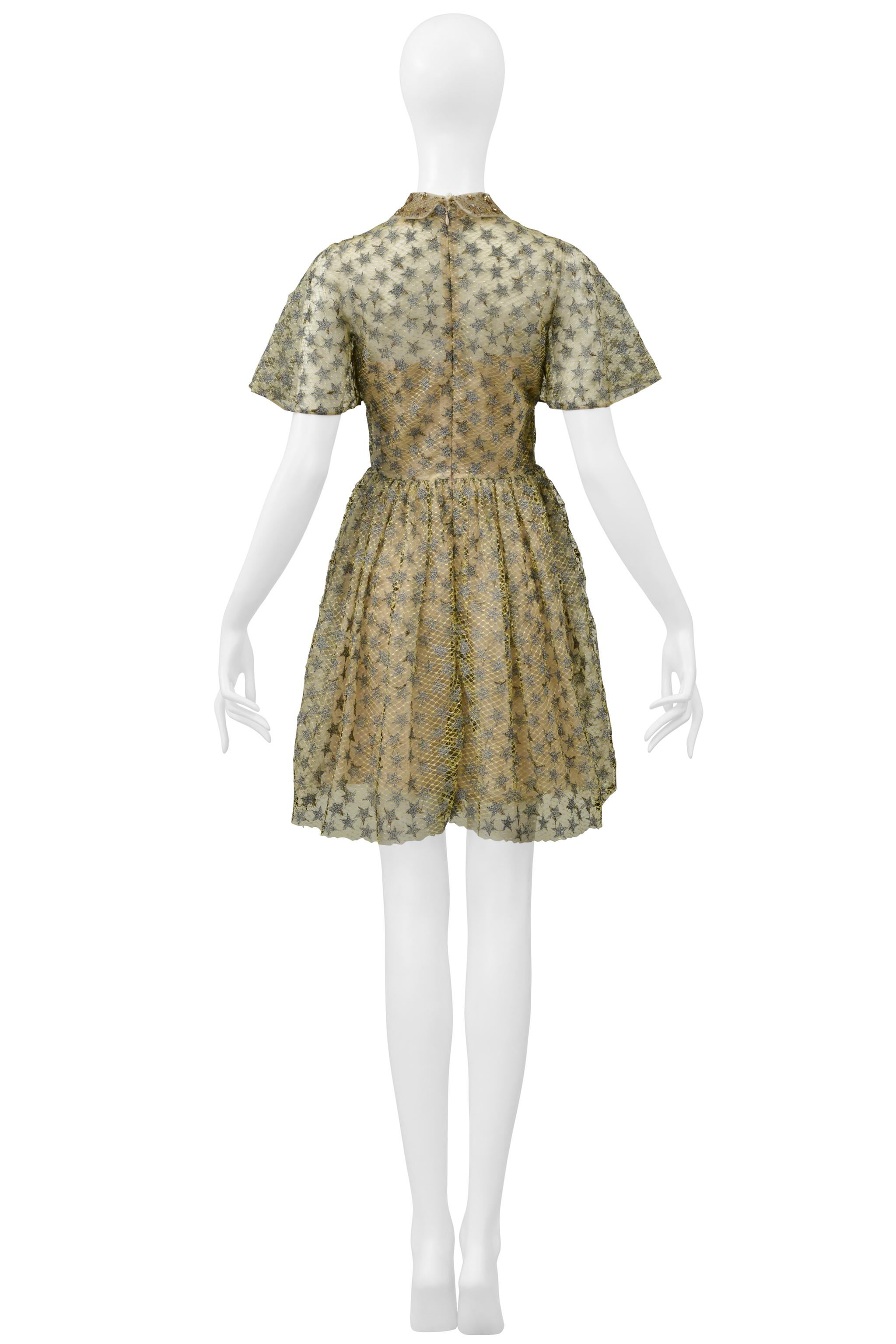 Valentino Pale Yellow & Silver Star Lace Ballet Dress For Sale 4