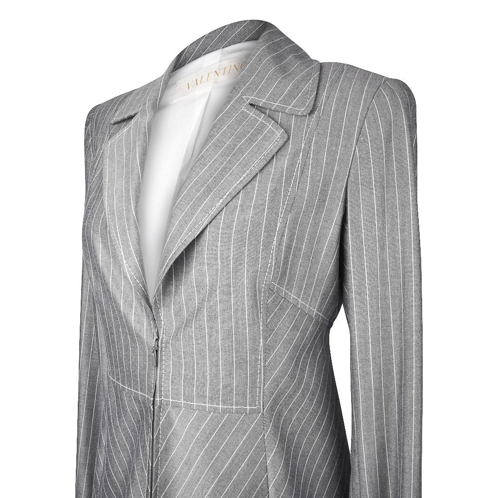 Valentino Pant Suit Gray / White Pinstripe Year Round Fabric 42 / 8 1