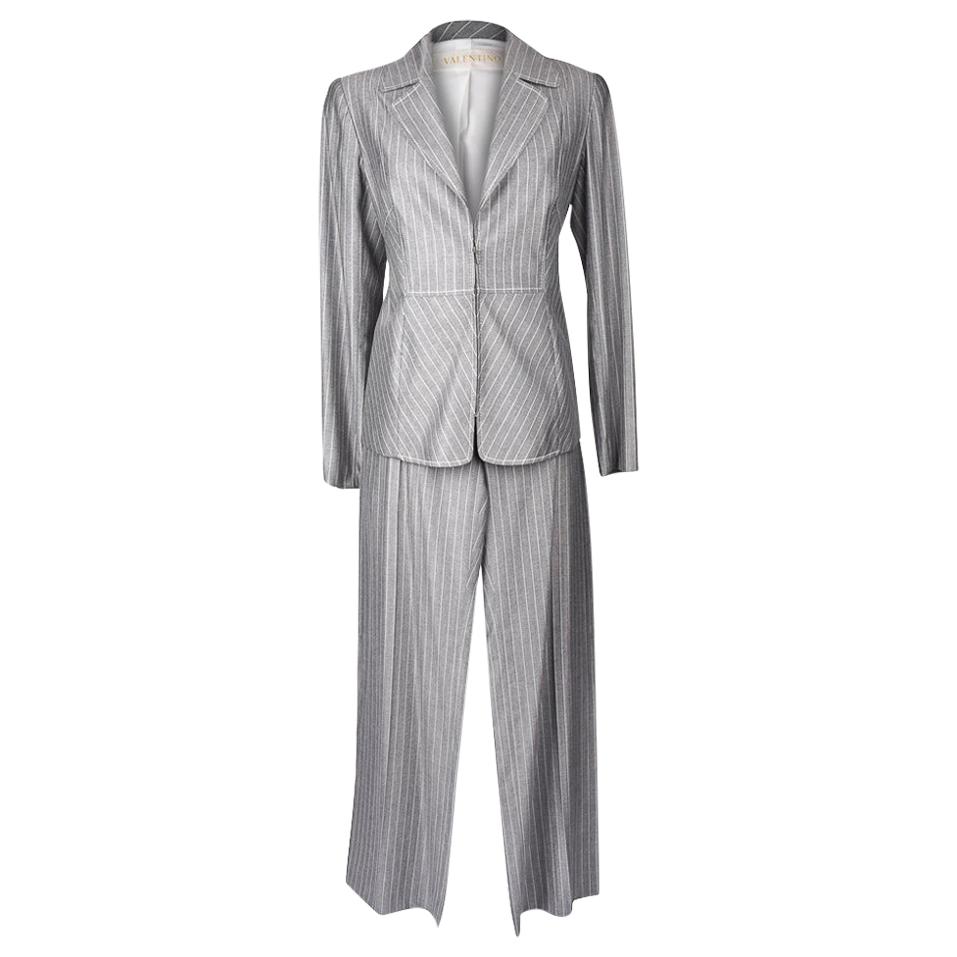 Valentino Pant Suit Gray / White Pinstripe Year Round Fabric 42 / 8