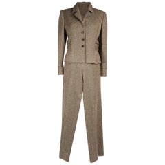 Valentino Pant Suit Khaki / Brown Tweed 12 Mint