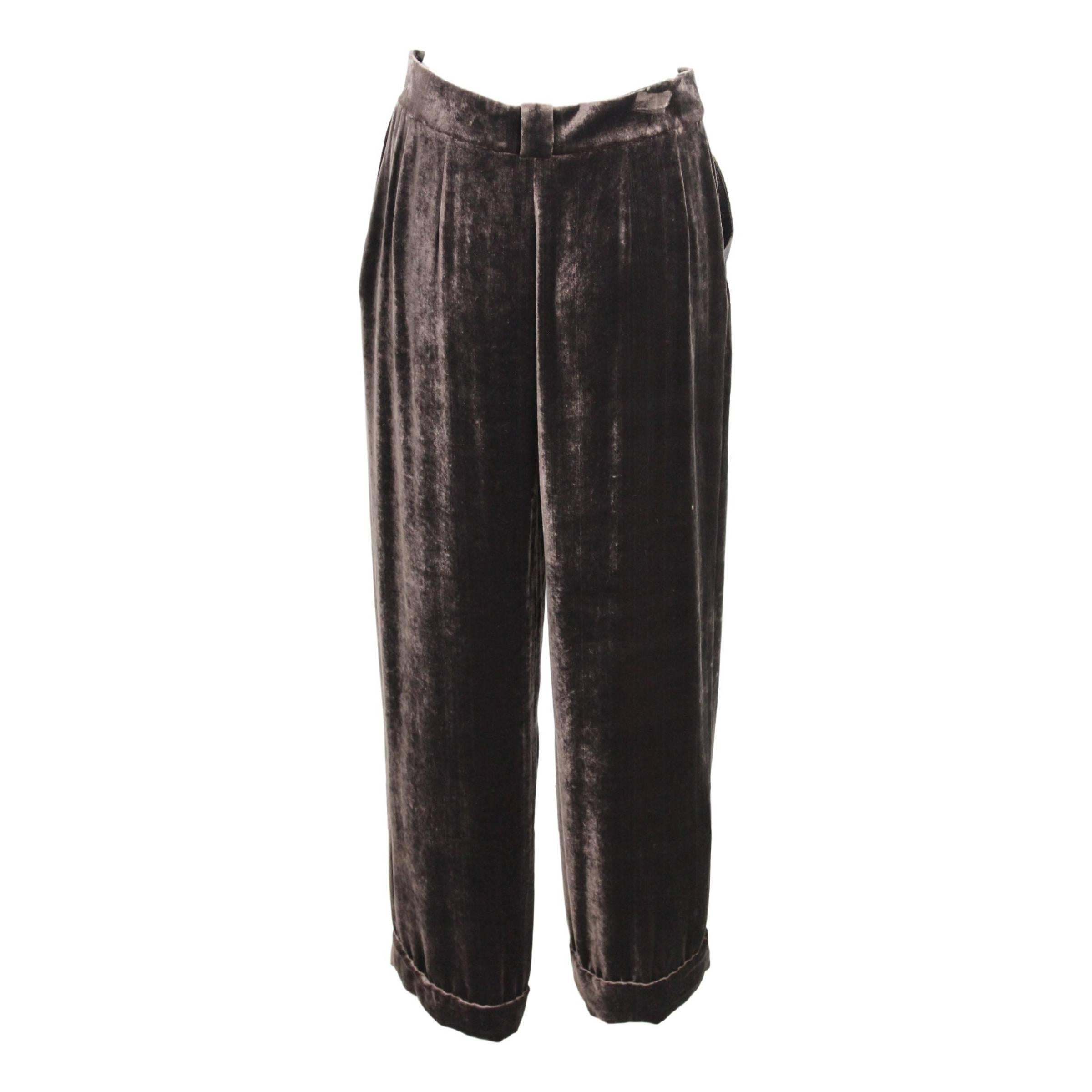 Black Valentino Pants Brown Silk and Viscose Italian Palazzo Trousers, 1990s For Sale