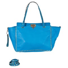 Valentino Pappagallo blu in pelle ROCKSTUD MEDIUM Tote Bag