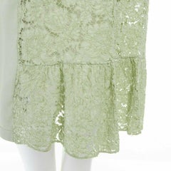 VALENTINO pastel green cotton crepe floral lace pleated back mini dress L