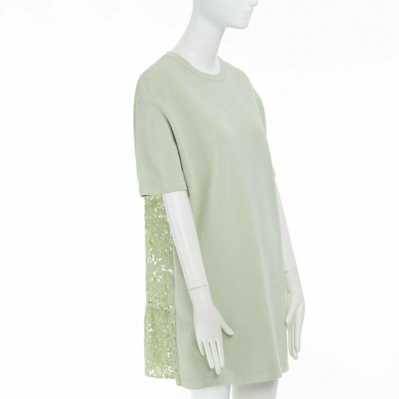 Gray VALENTINO pastel green cotton crepe floral lace pleated back mini dress L For Sale