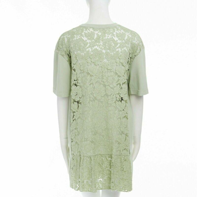 VALENTINO pastel green cotton crepe floral lace pleated back mini dress L For Sale 1