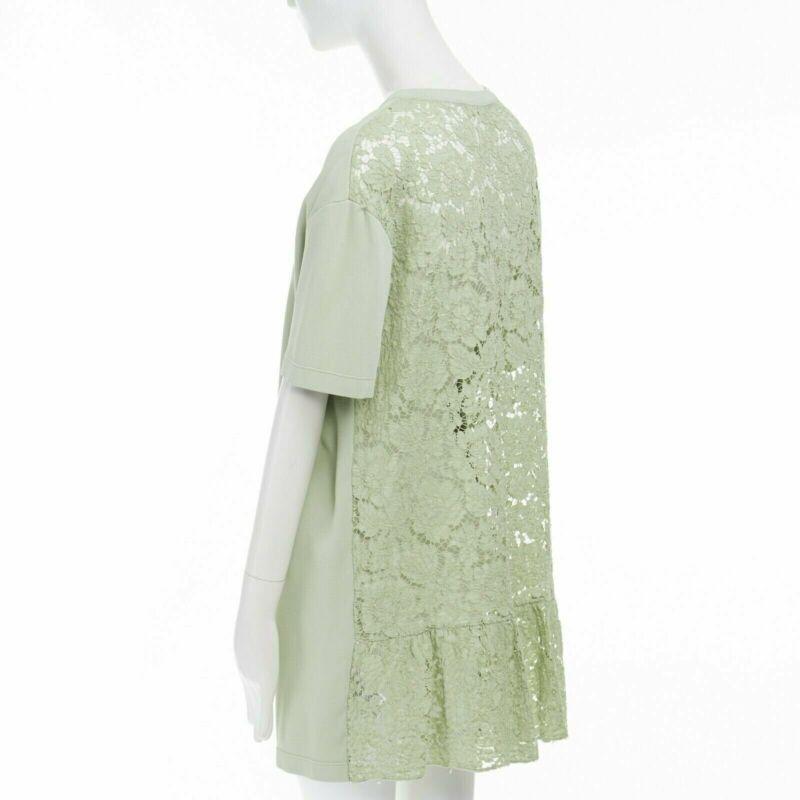 VALENTINO pastel green cotton crepe floral lace pleated back mini dress L For Sale 2