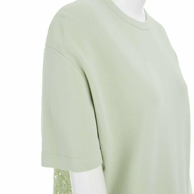 VALENTINO pastel green cotton crepe floral lace pleated back mini dress L For Sale 4