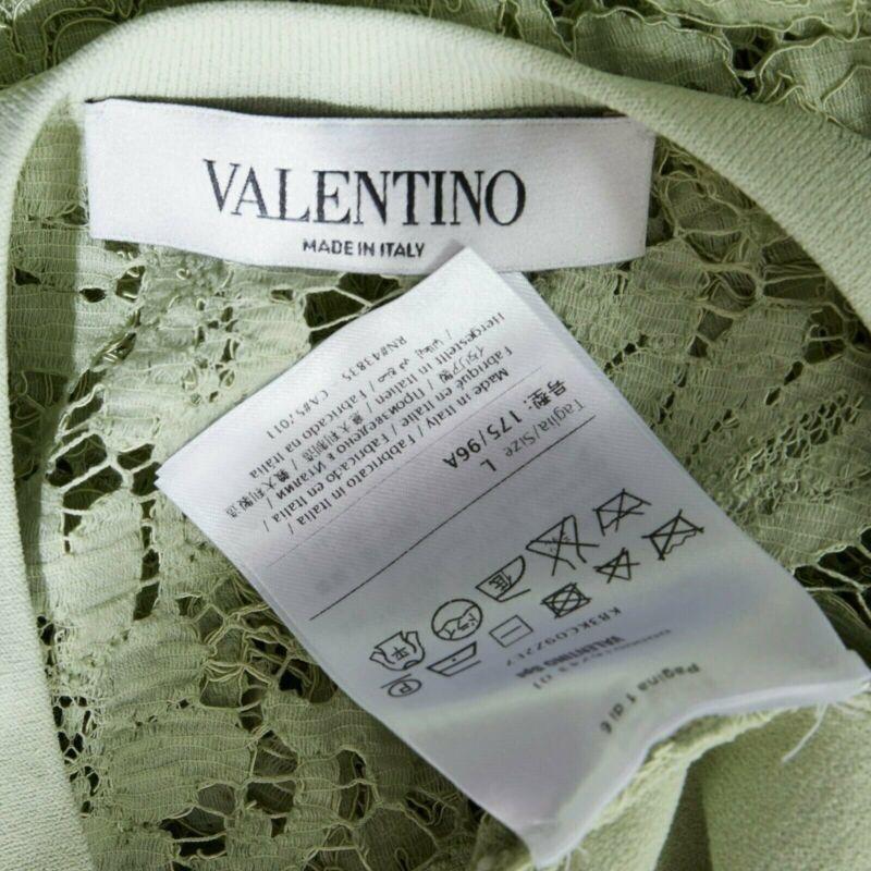 VALENTINO pastel green cotton crepe floral lace pleated back mini dress L For Sale 5