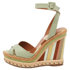 Valentino Pastel Green Leather 1973 Espadrille Wedge Ankle-Strap Sandals Size 35