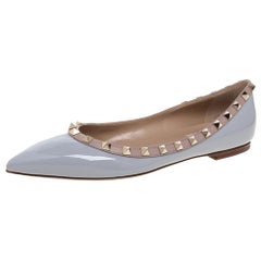 Valentino Pastel Grey/Beige Patent Leather RockstudPointed Toe Flats Size 38.5
