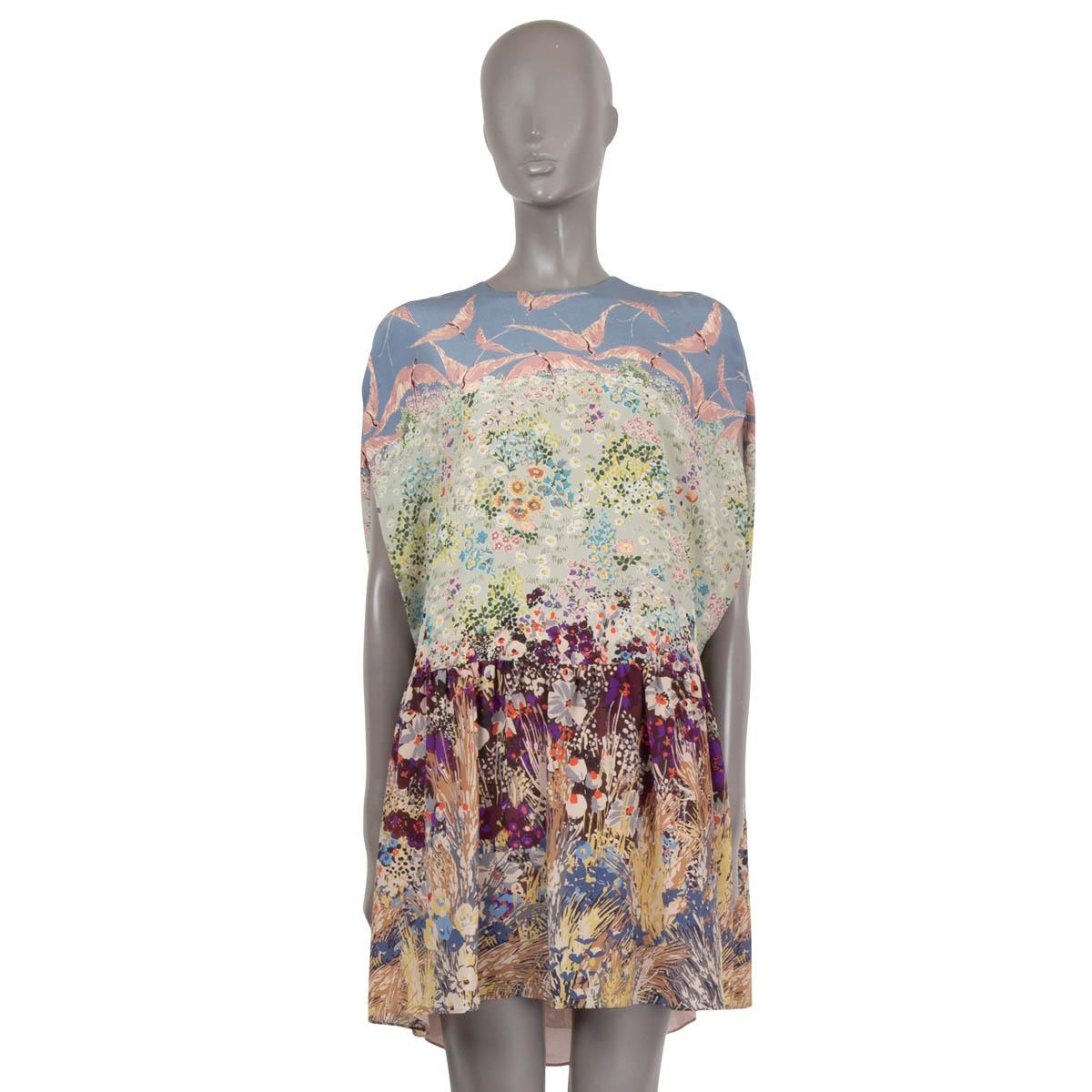 Gray VALENTINO pastel silk 2016 LANDSCAPE CREPE CAPE Dress 42 M For Sale