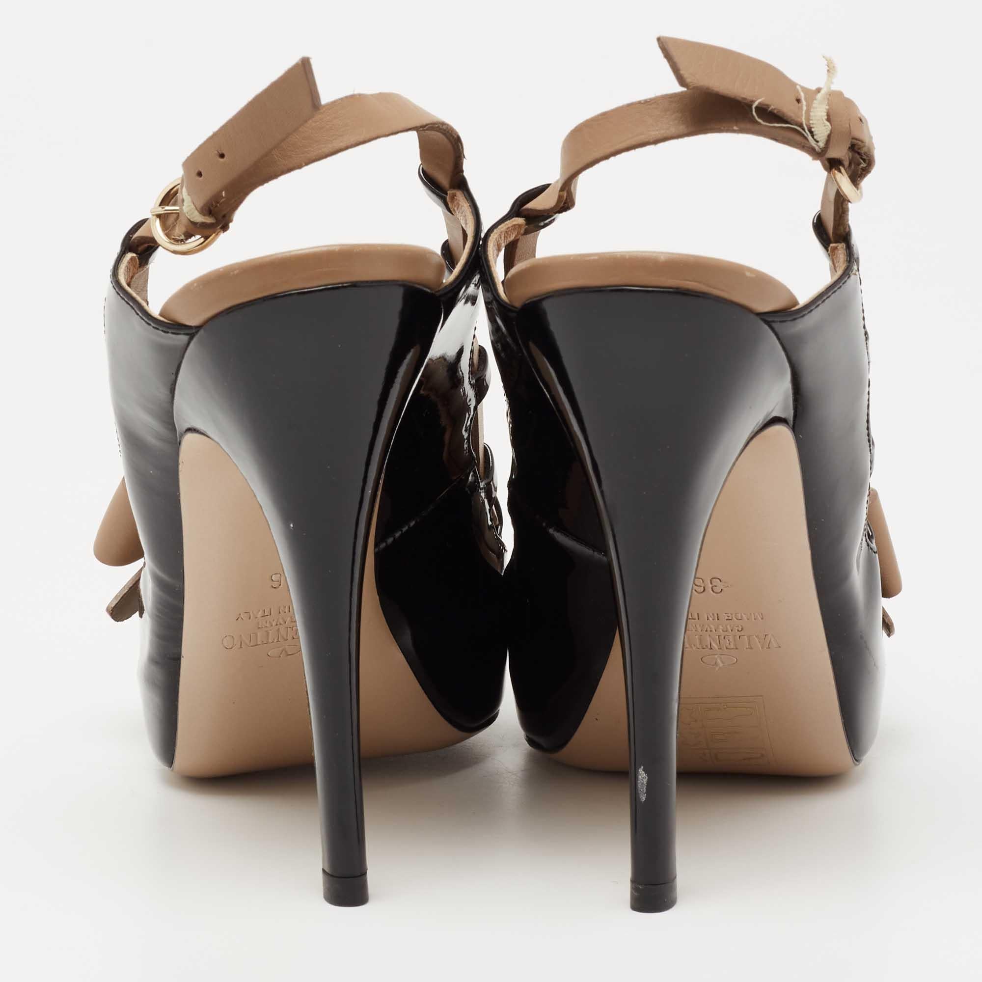 Women's Valentino Patent Leather And Leather Bow Detail Platform Slingback Size 36
