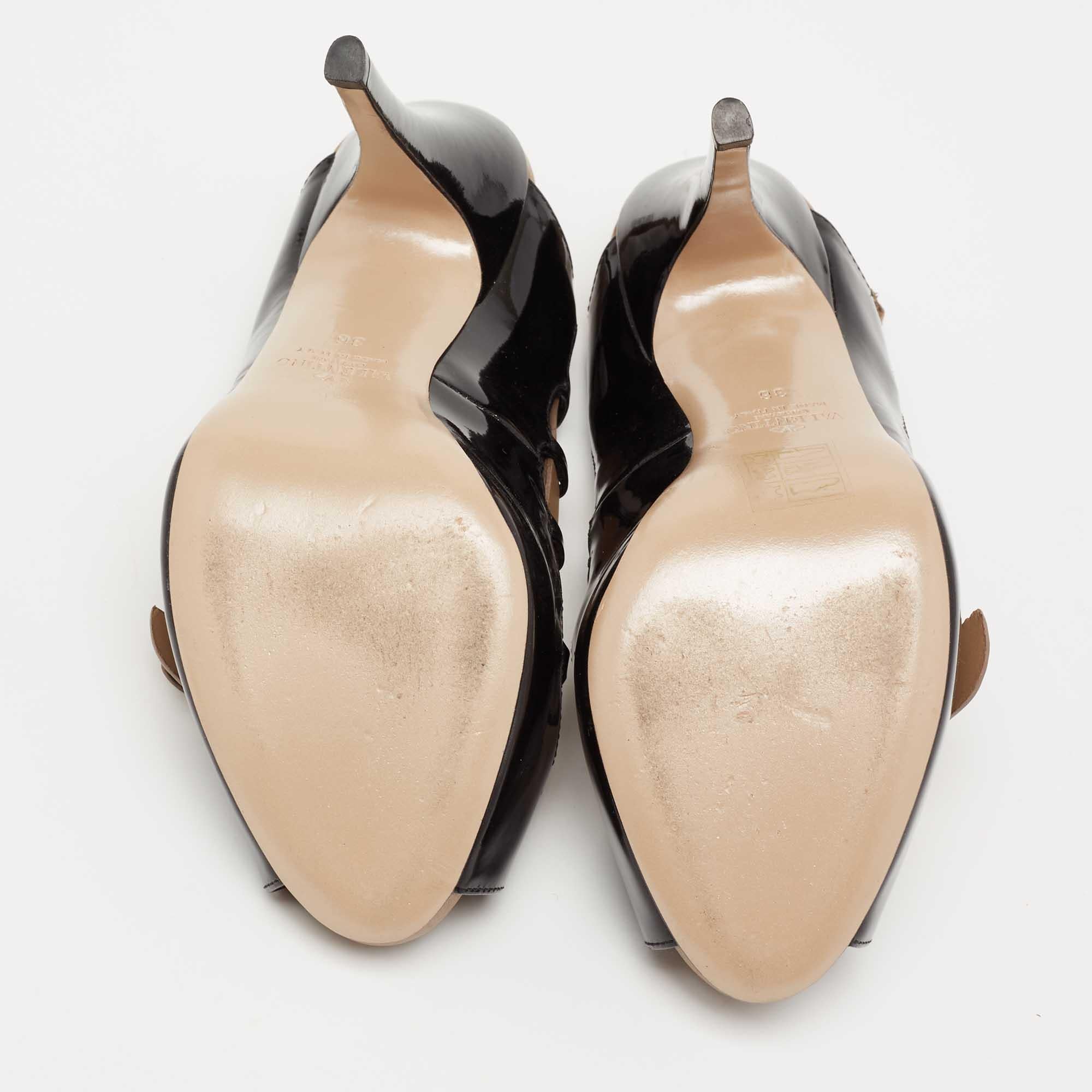 Valentino Patent Leather And Leather Bow Detail Platform Slingback Size 36 1
