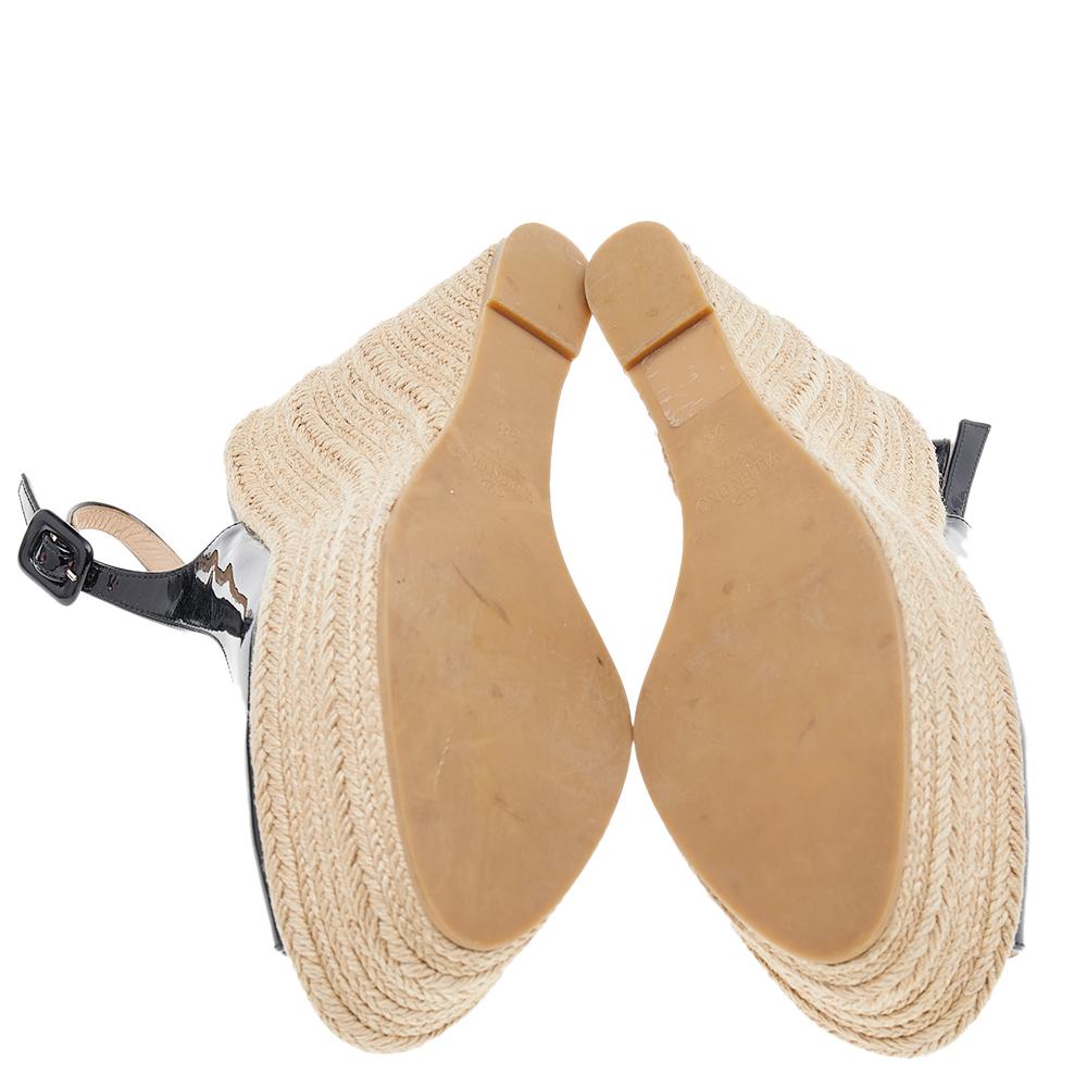 Valentino Patent Leather Espadrilles Platform Wedge Slingback Sandals Size 38 1