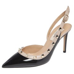 Valentino Patent & Leather Rockstud Slingback Pointed Toe Pumps Size 34