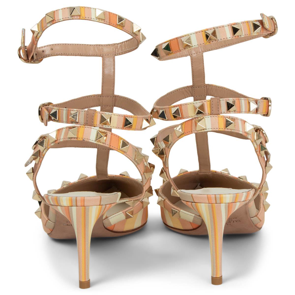 Beige VALENTINO peach leather NATIVE COUTURE 1975 ROCKSTUD 65 Sandals Shoes 42 For Sale
