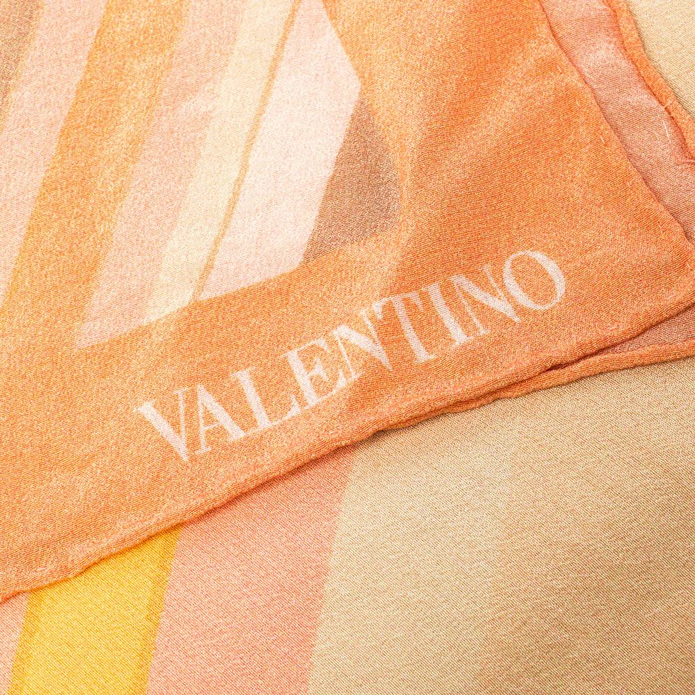 Orange Valentino Peach Native Couture Pastel Striped Diamond Print Silk Square Scarf