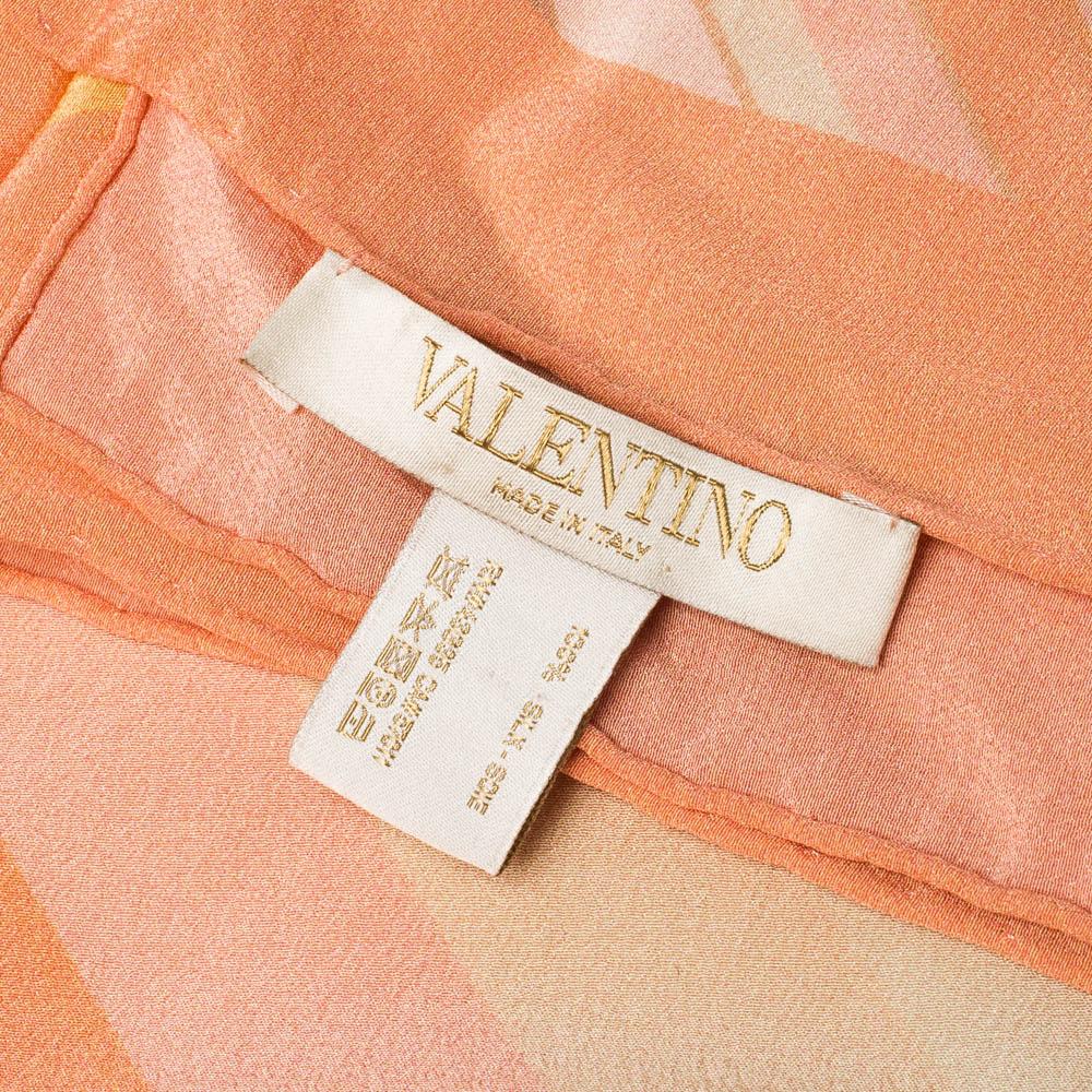 Valentino Peach Native Couture Pastel Striped Diamond Print Silk Square Scarf 1