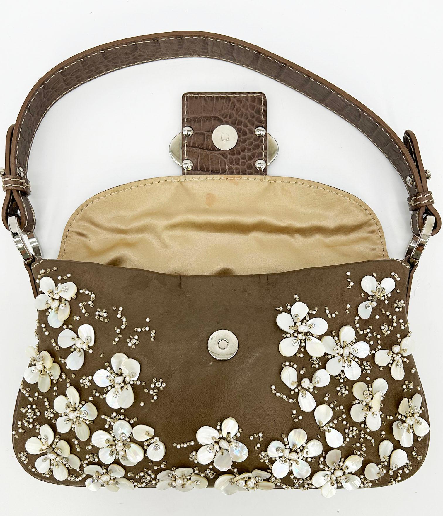 Valentino Pearl Beaded Leather Crystal Shoulder Baguette For Sale 5