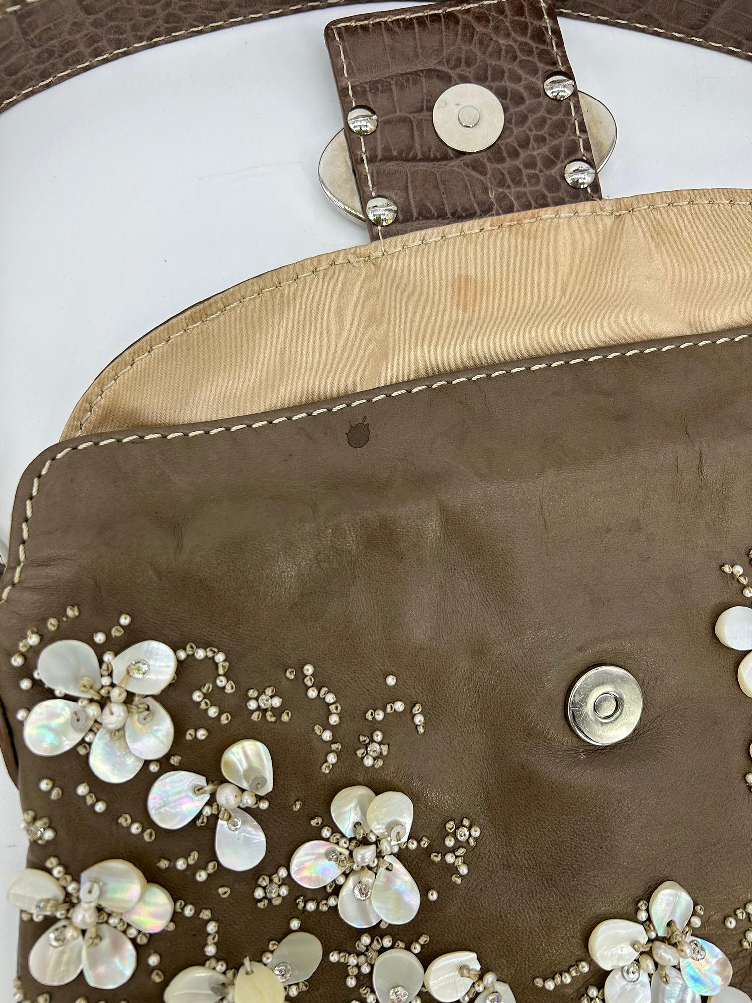 Valentino Pearl Beaded Leather Crystal Shoulder Baguette For Sale 8