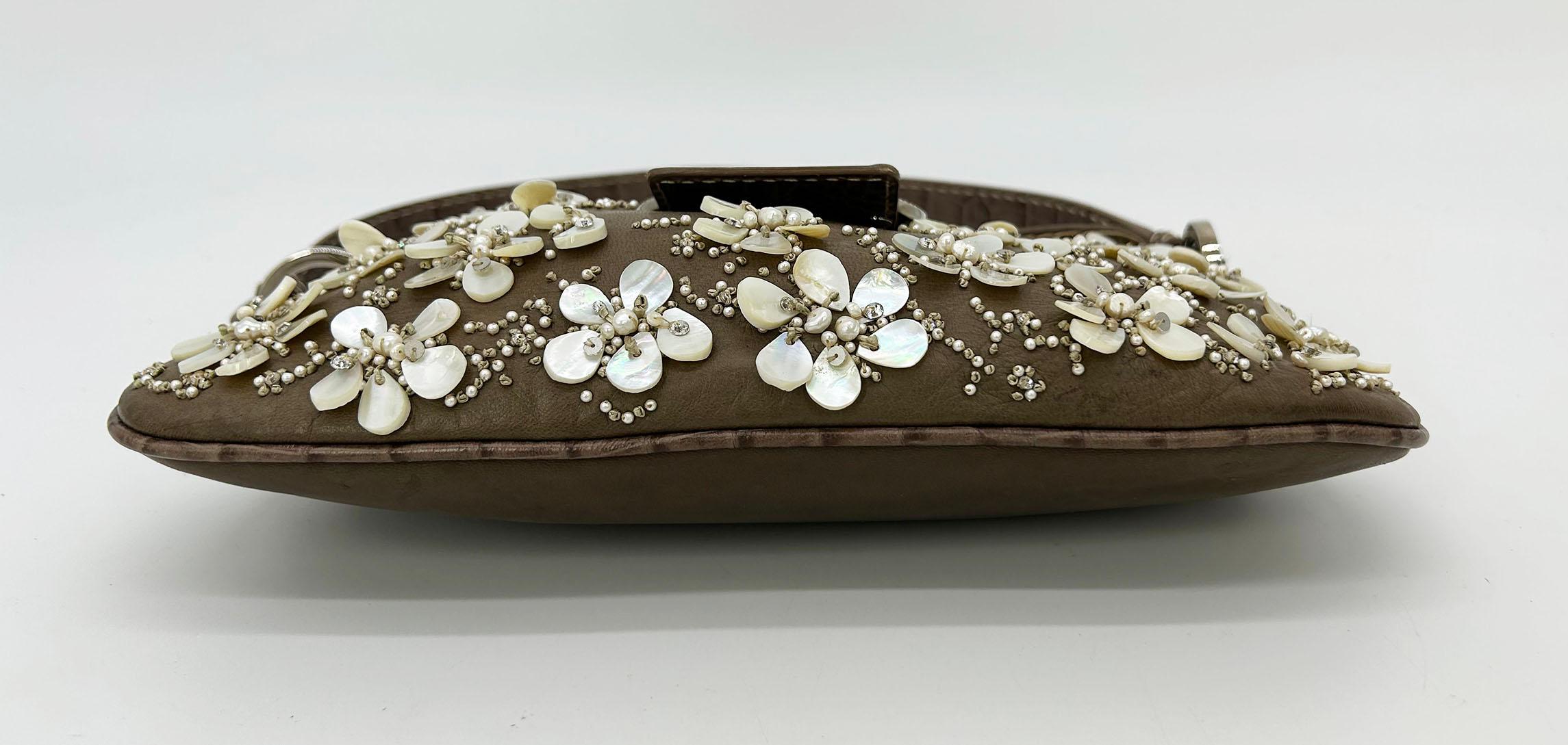 Valentino Pearl Beaded Leather Crystal Shoulder Baguette In Good Condition For Sale In Philadelphia, PA