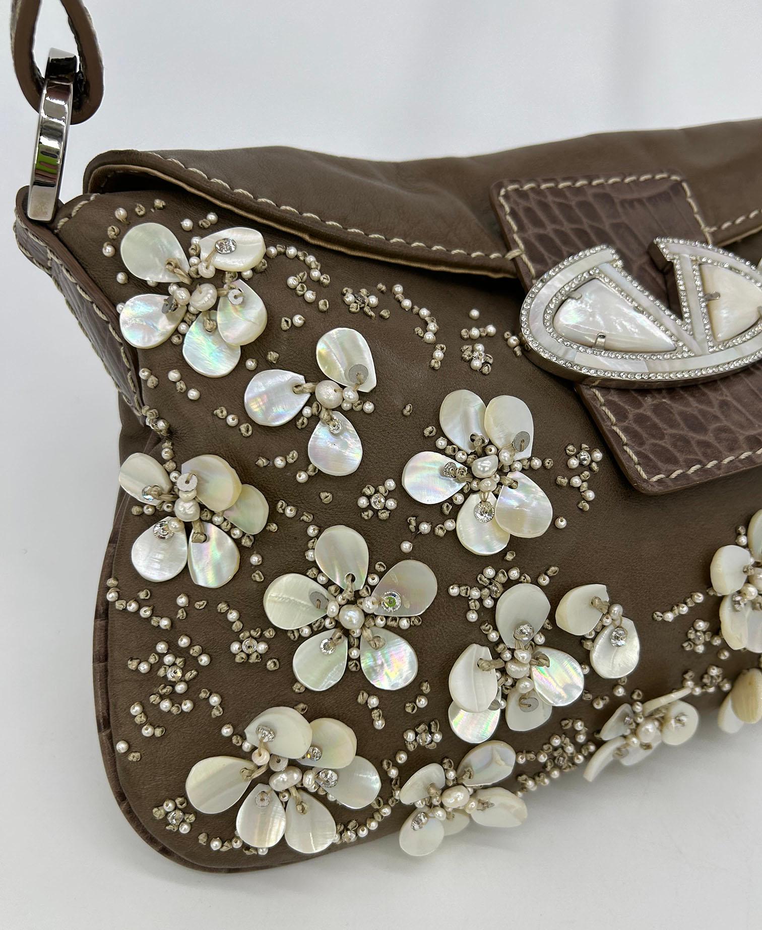 Valentino Pearl Beaded Leather Crystal Shoulder Baguette For Sale 1