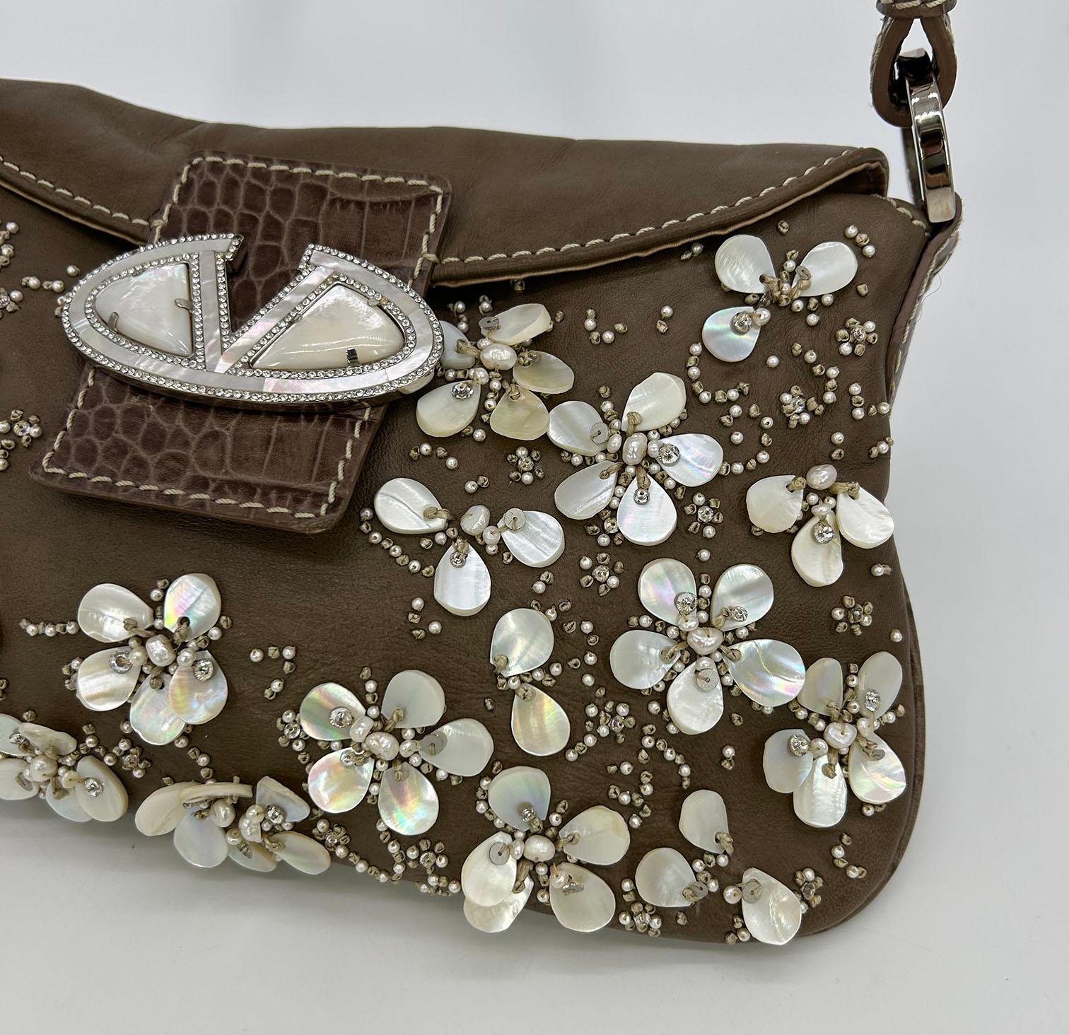 Valentino Pearl Beaded Leather Crystal Shoulder Baguette For Sale 2