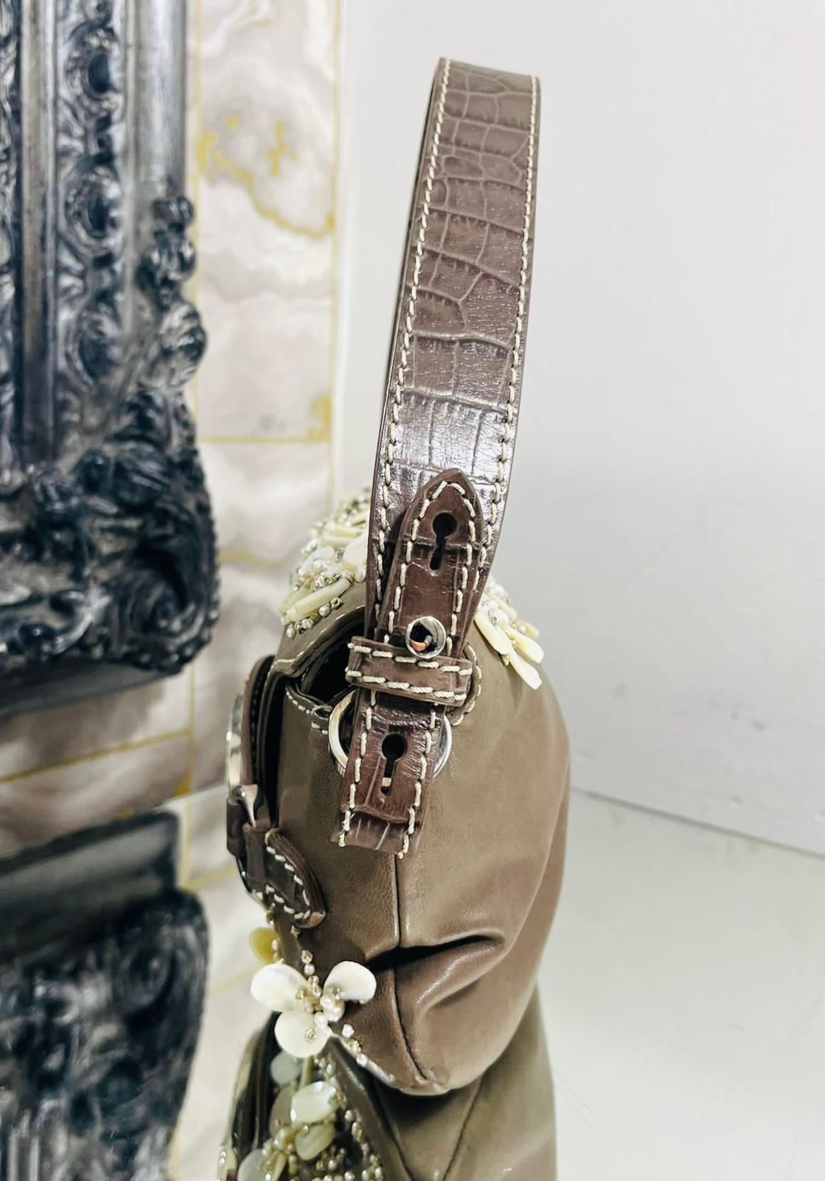 Valentino Pearl & Crystal Logo Flower Embellished Leather Bag In Excellent Condition In London, GB