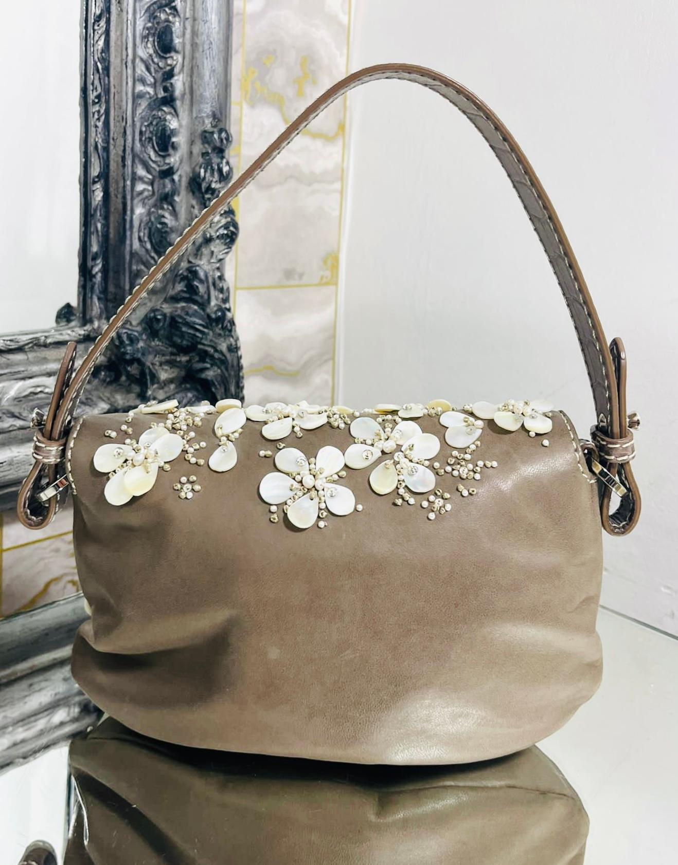 Women's Valentino Pearl & Crystal Logo Flower Embellished Leather Bag