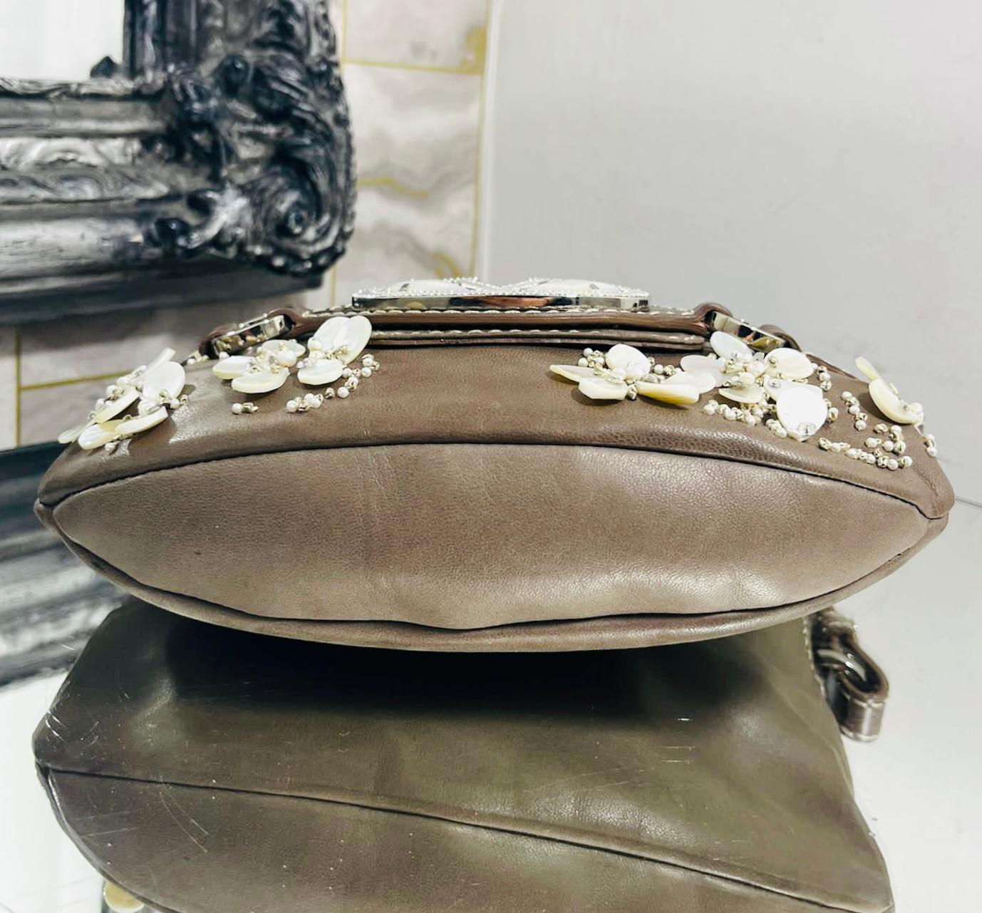 Valentino Pearl & Crystal Logo Flower Embellished Leather Bag 1