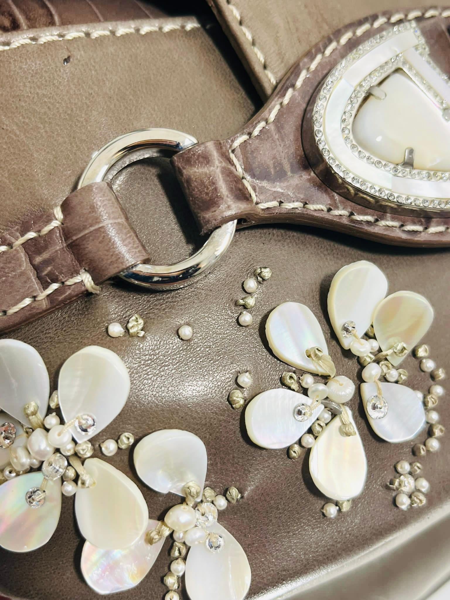 Valentino Pearl & Crystal Logo Flower Embellished Leather Bag 4