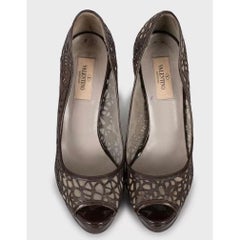 Valentino Perforated Leather Open-Toe Pumps - Brown, Sz 36.5
