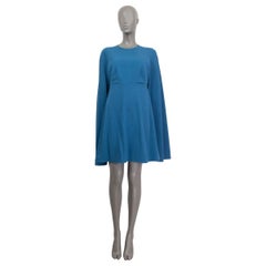 VALENTINO petrol blue wool CAPE Dress 42 M